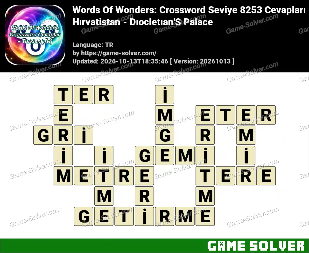 Words Of Wonders: Crossword Seviye 8253 Cevapları – Hırvatistan – Dıocletıan’S Palace